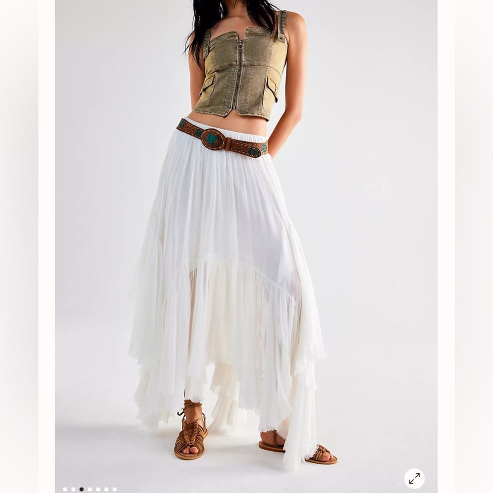 Free People Fp One Clover Skirt Asymmetrical Tiered in Ivory - Picture 3 of 7